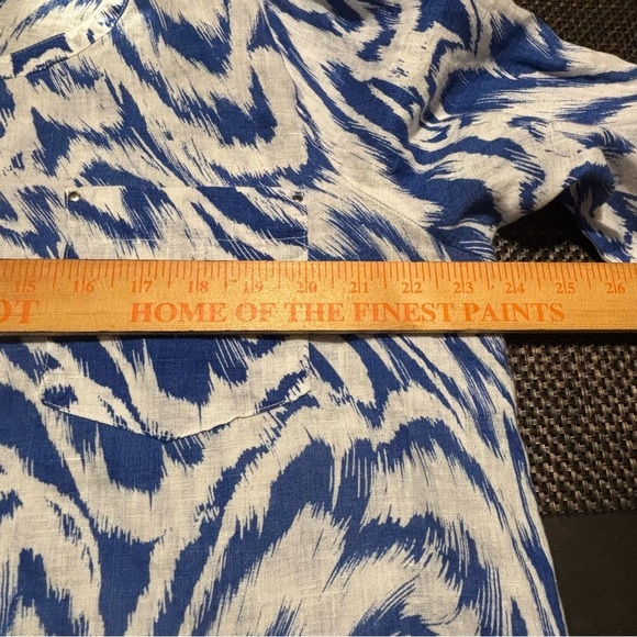 JM Collection 100% Linen Blue White Blouse Shirt Top size 18 long sleeve - Picture 8 of 9